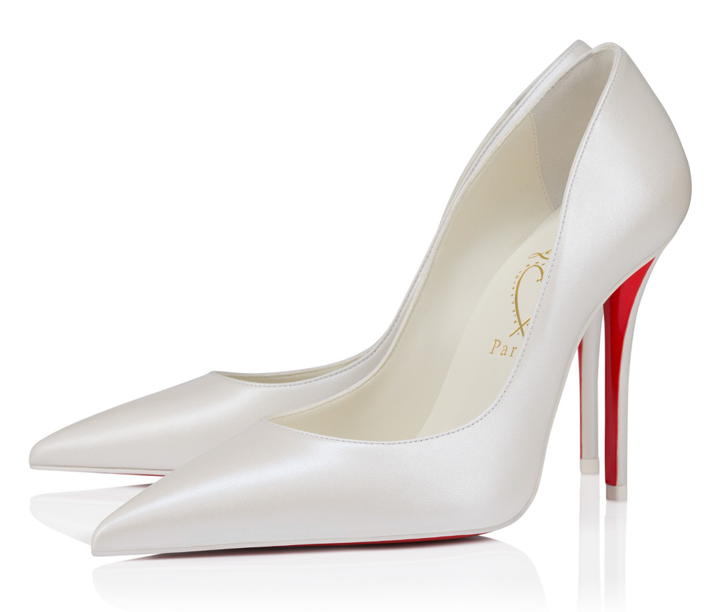 Christian Louboutin Miss Z 100 Nappa Perle Bianco White Pointed Heel Pump 40.5